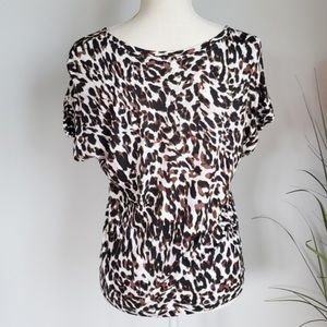 CaBi Pink Panther Cropped short sleeve cheetah print Tee shirt blouse Sm…